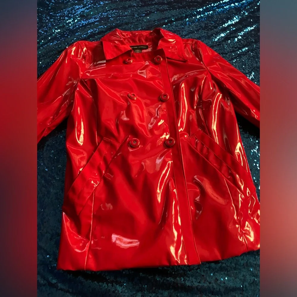 Red PVC Pea Coat - Picture 2 of 10